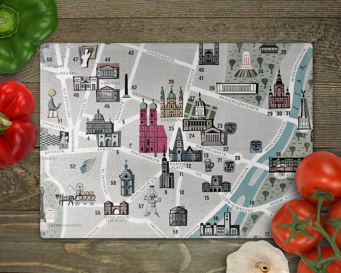 Munich Germany Map Cutting Board | Travel Gift | Kitchen Decor