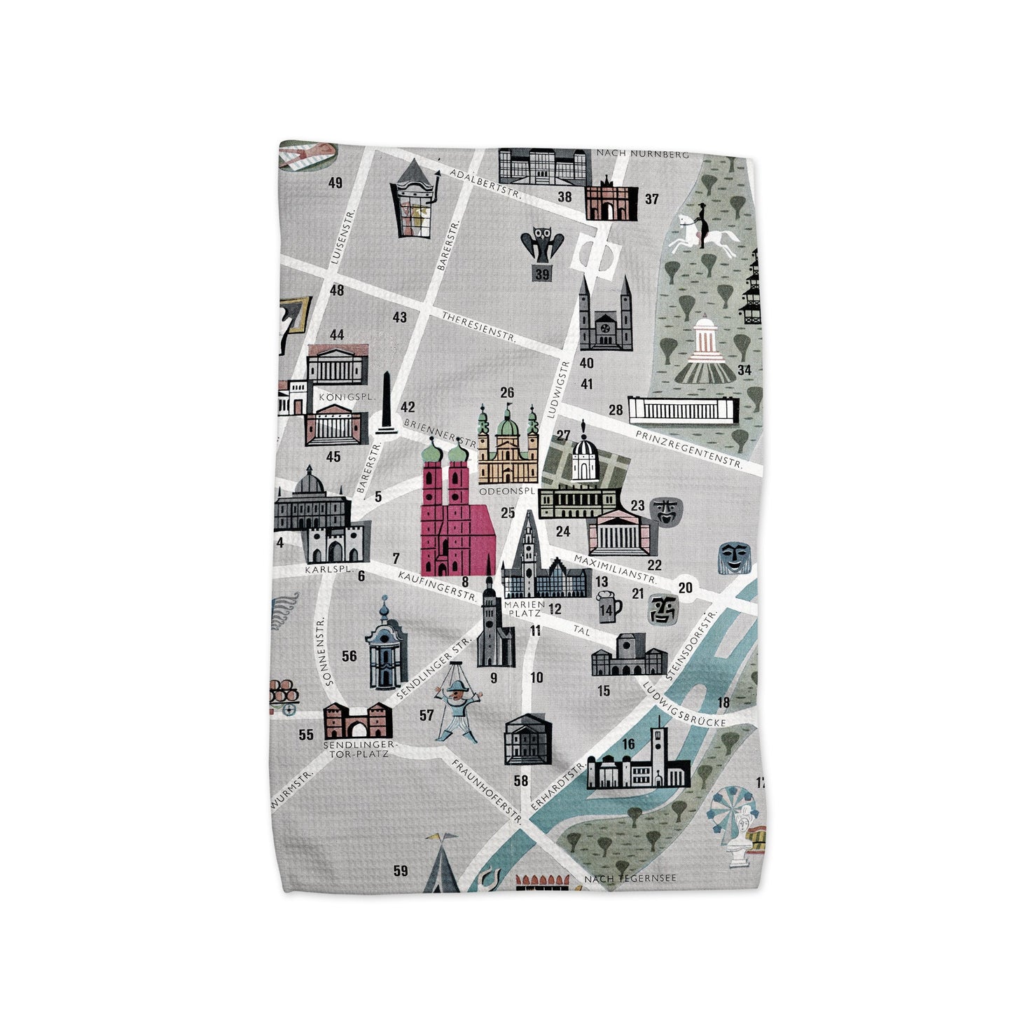 Munich Germany Map Tea Towel | Waffle-Weave Kitchen Towel Gift