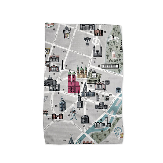 Munich Germany Map Tea Towel | Waffle-Weave Kitchen Towel Gift