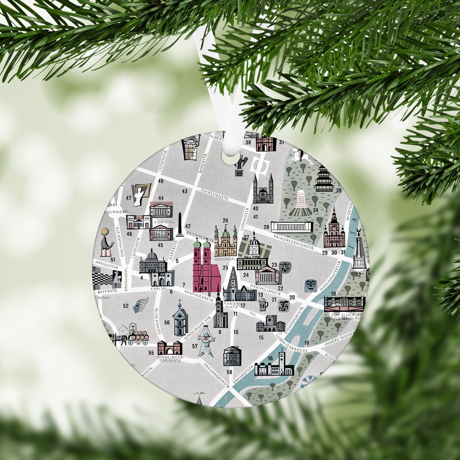 Munich Germany Vintage Map Ornament