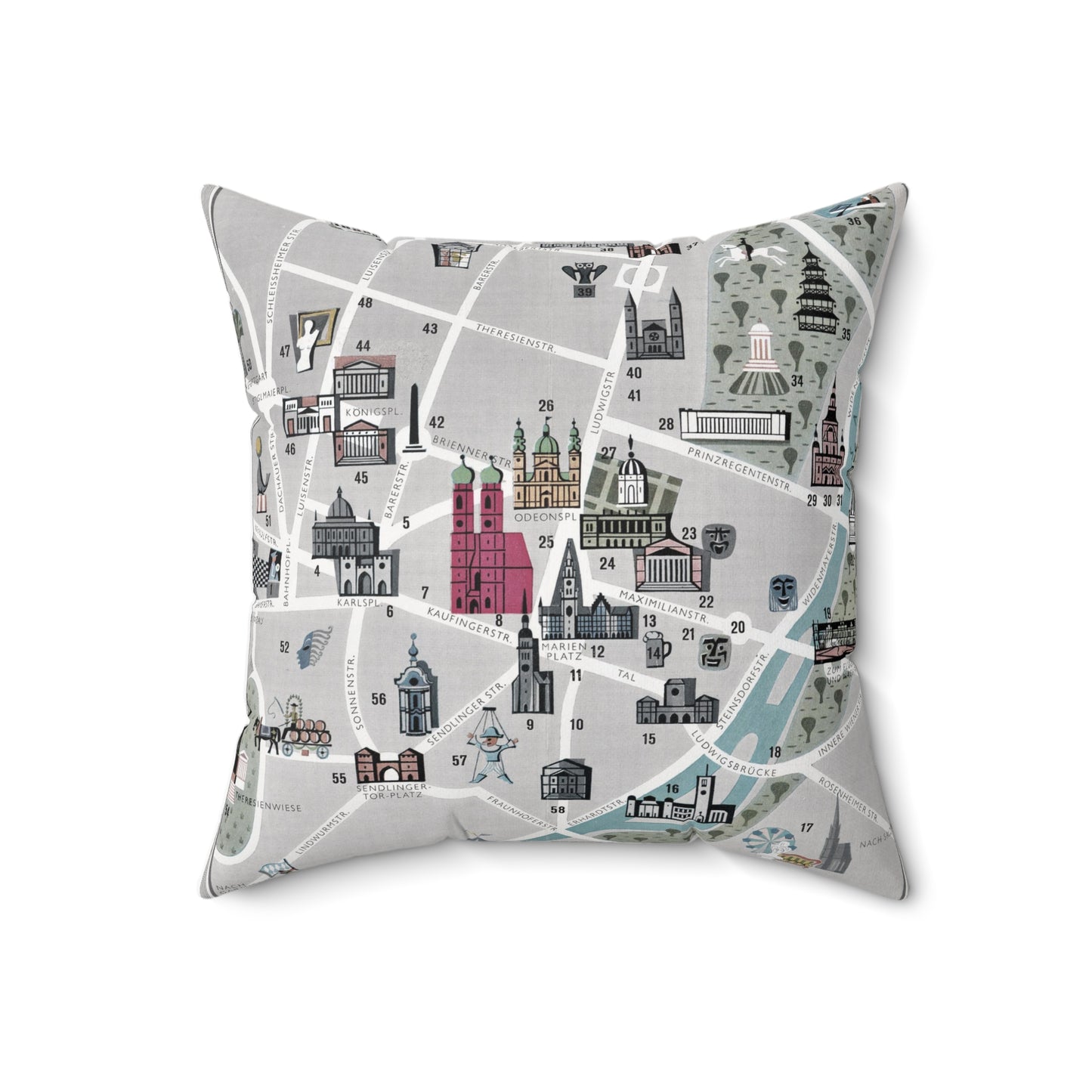 Munich Germany vintage map pillow