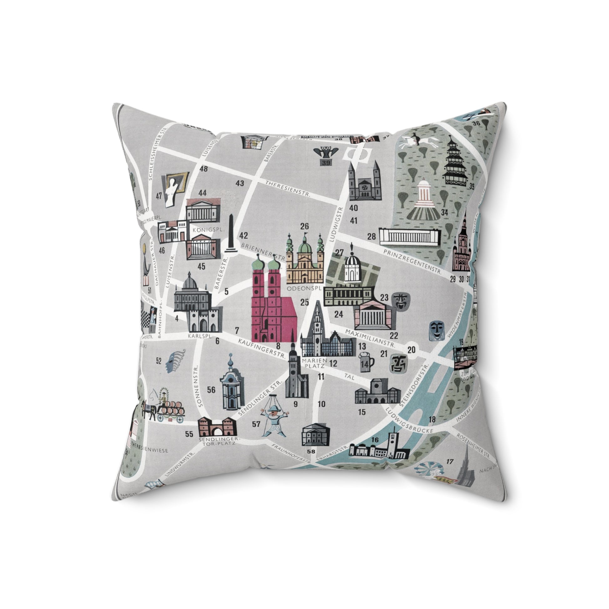 Munich Germany vintage map pillow