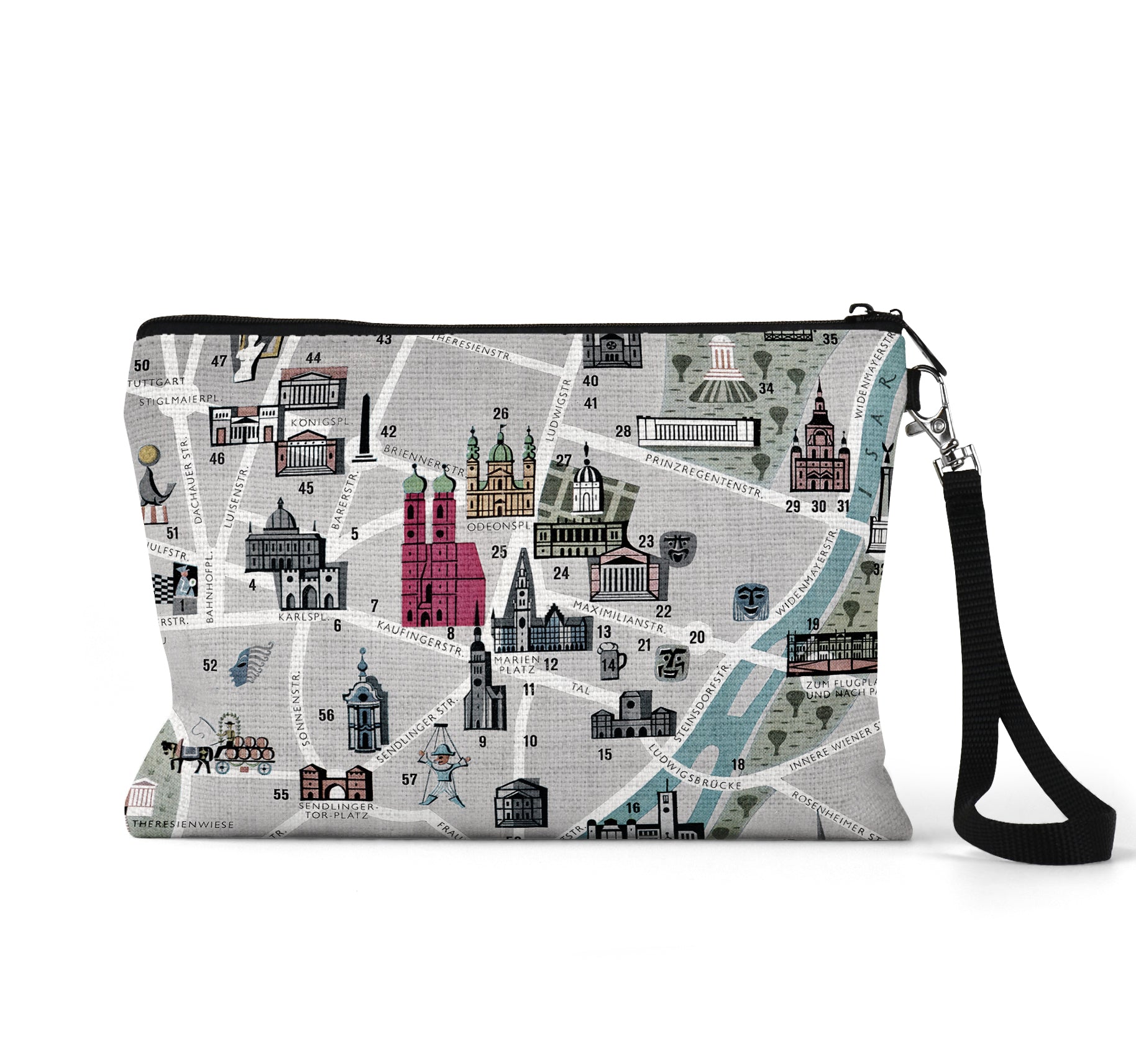 Munich Germany map wristlet travel pouch