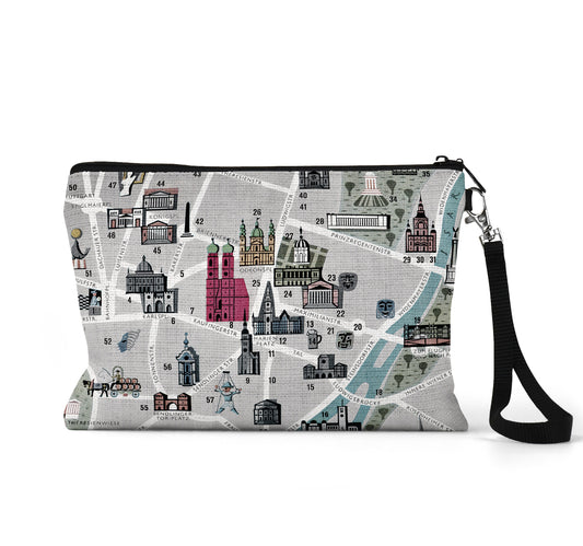 Munich Germany map wristlet travel pouch
