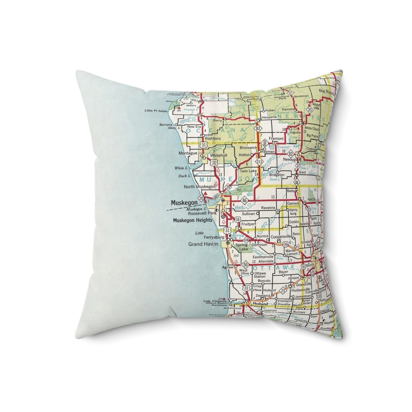 Muskegon Michigan vintage map pillow