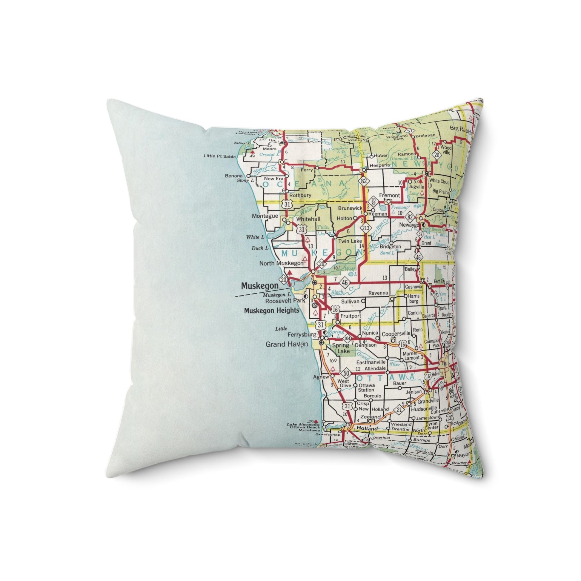 Muskegon Michigan vintage map pillow