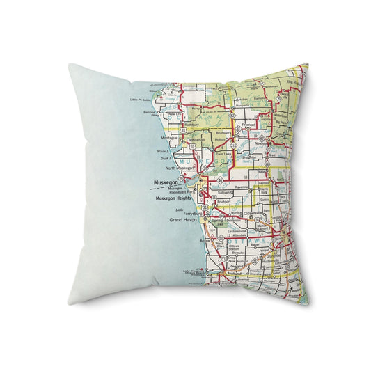 Muskegon Michigan vintage map pillow