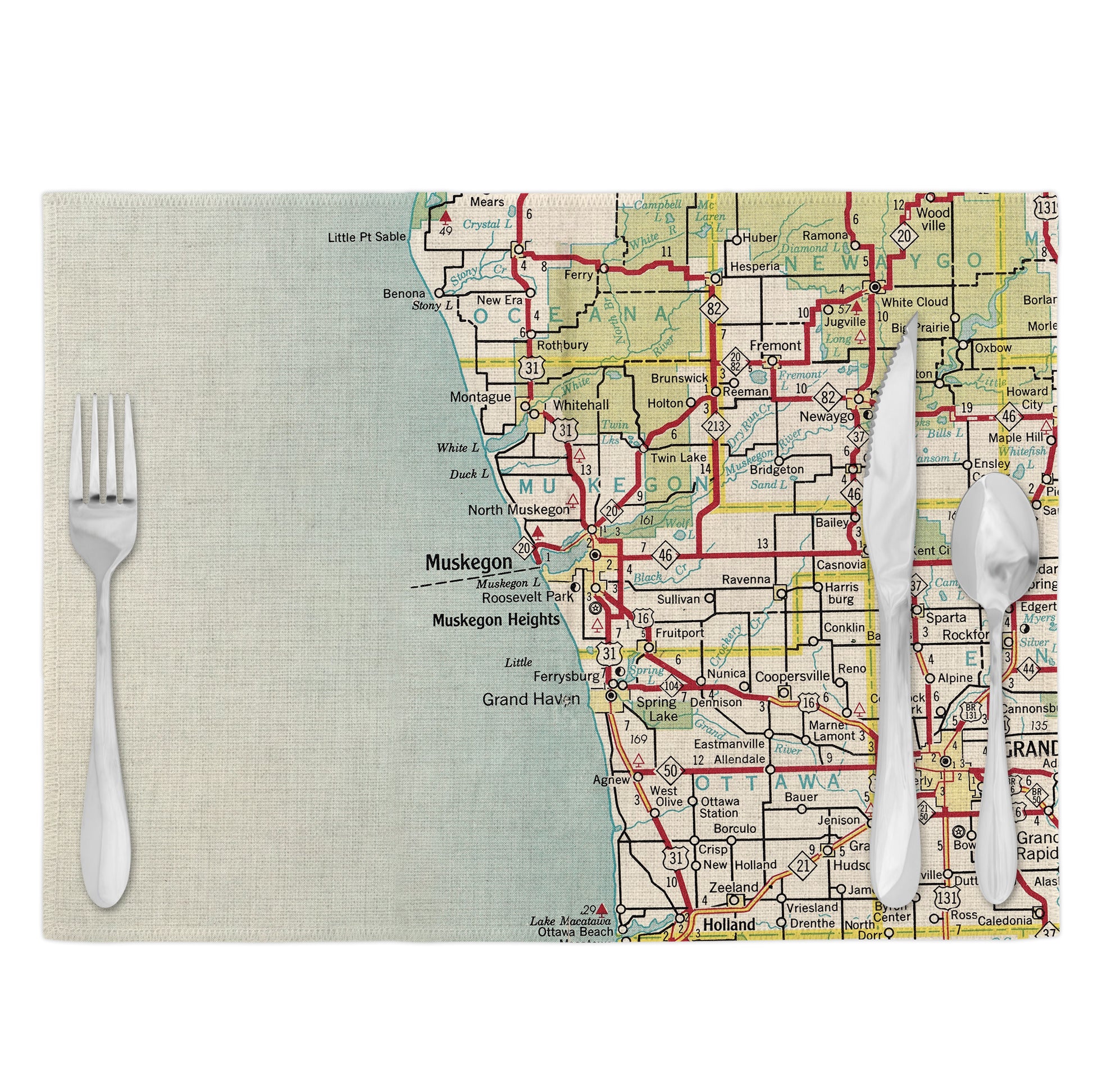 Muskegon Michigan Vintage Map Placemats Set of 4