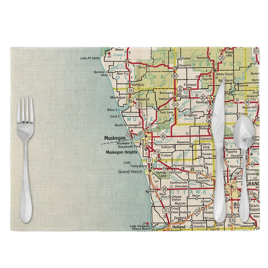 Muskegon Michigan Vintage Map Placemats Set of 4