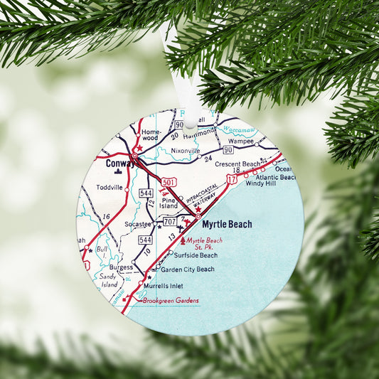 Myrtle Beach South Carolina Vintage Map Ornament