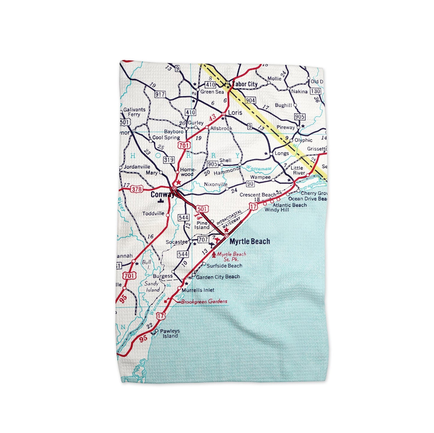 Myrtle Beach South Carolina Map Tea Towel | Waffle-Weave Kitchen Towel Gift