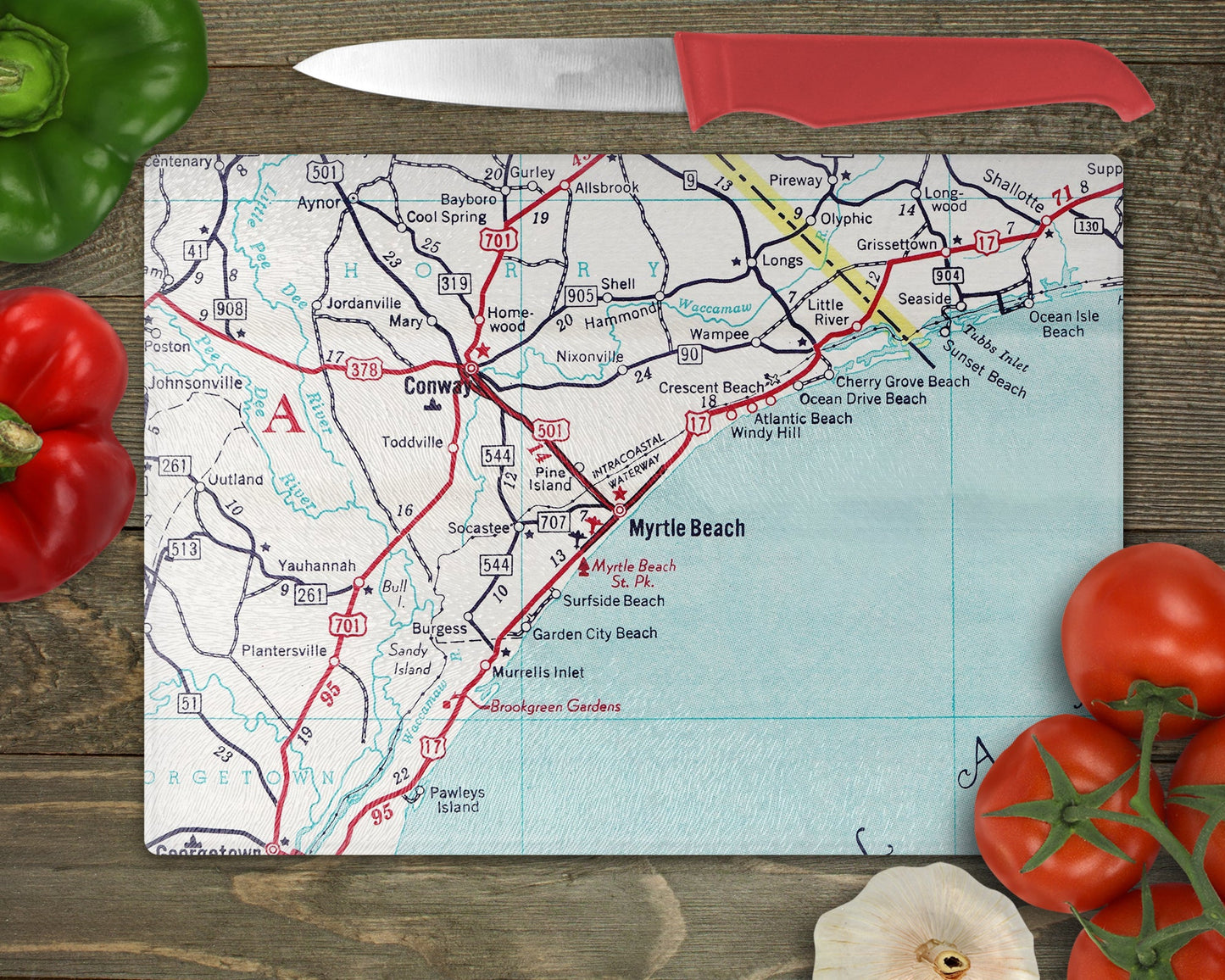 Myrtle Beach South Carolina Map Cutting Board | Travel Gift | Kitchen Decor