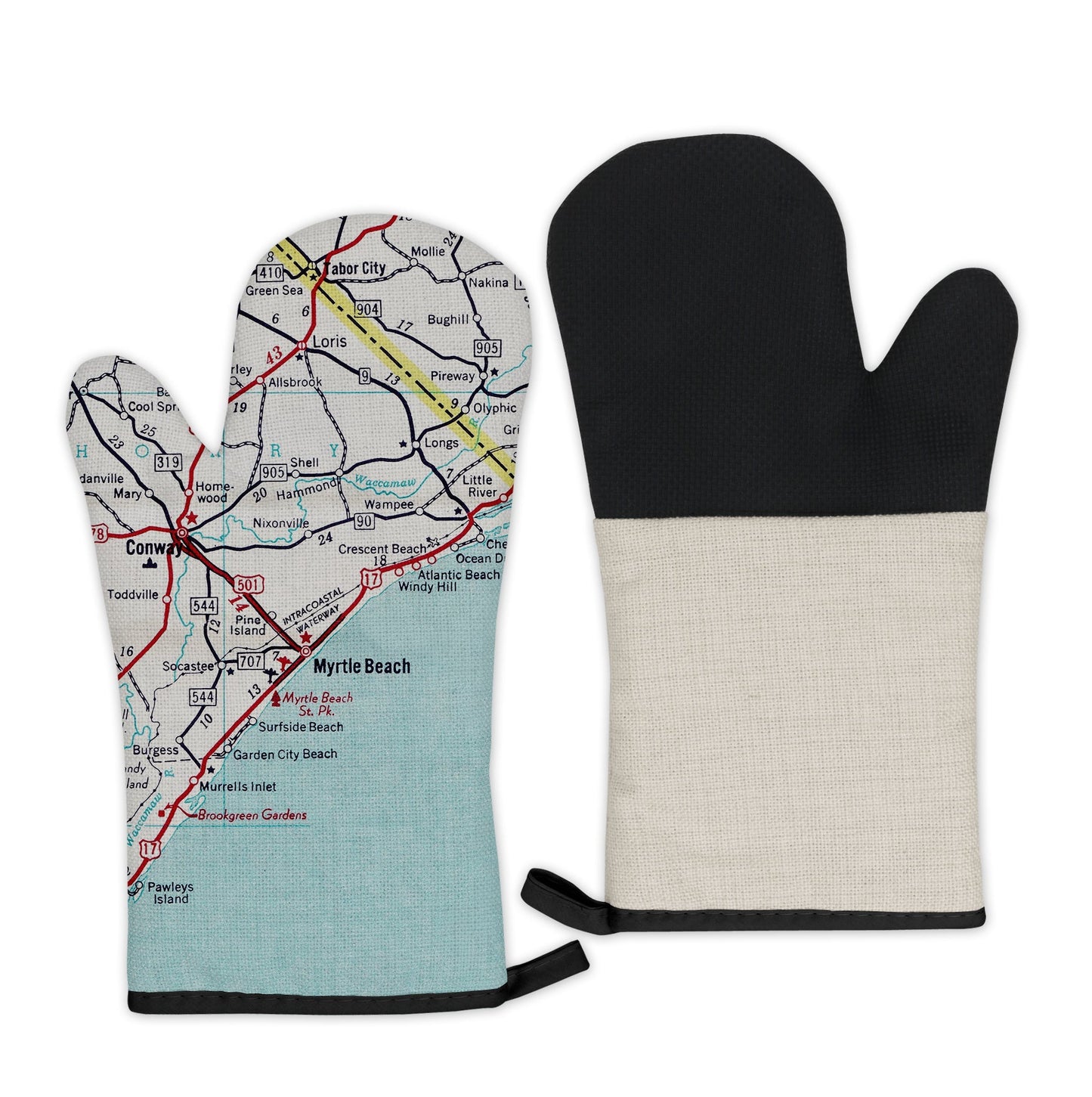 Myrtle Beach, South Carolina Map Oven Mitt | Vintage-Inspired Kitchen Gift