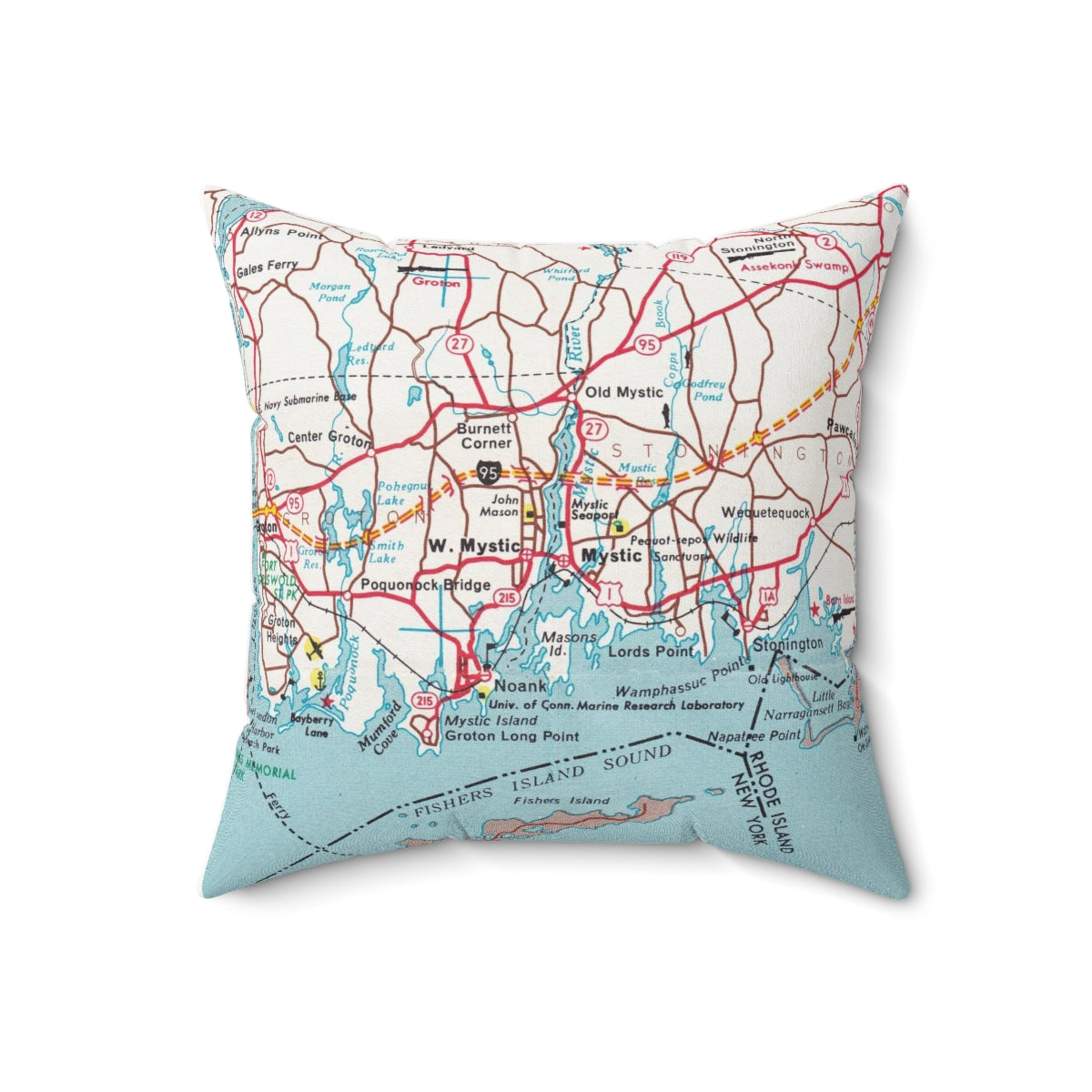 Mystic Connecticut vintage map pillow