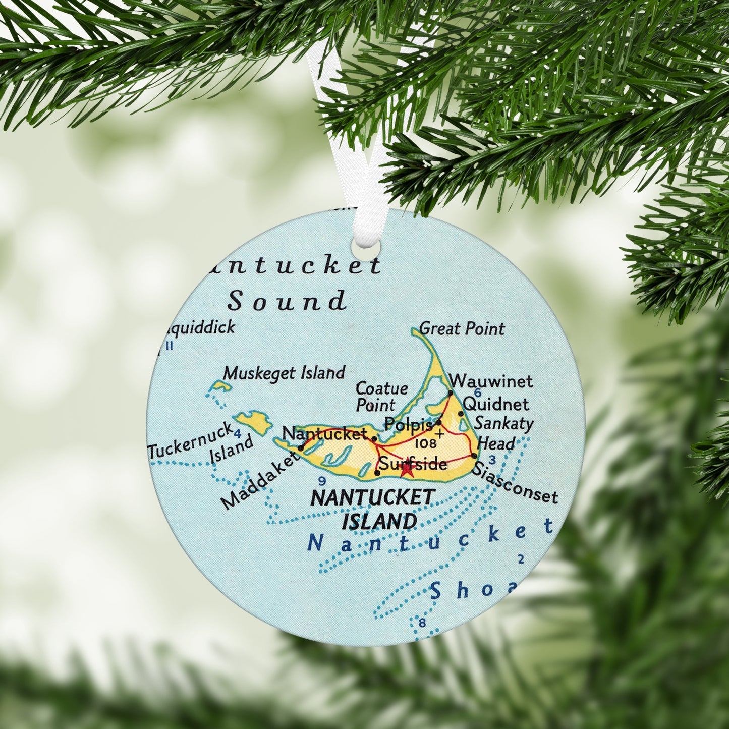 Nantucket Massachusetts Vintage Map Ornament