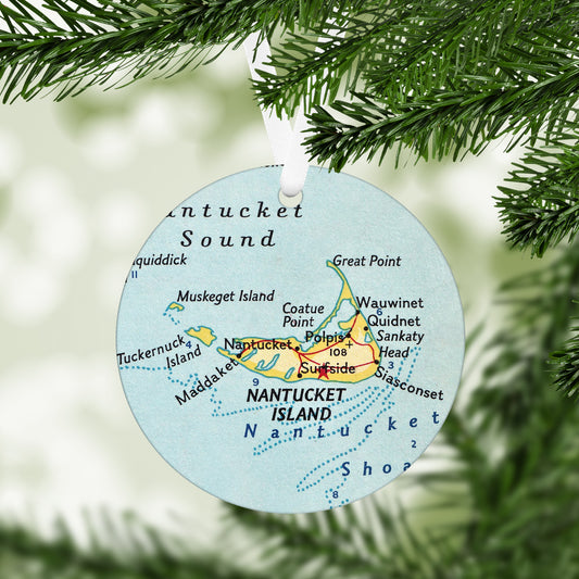 Nantucket Massachusetts Vintage Map Ornament