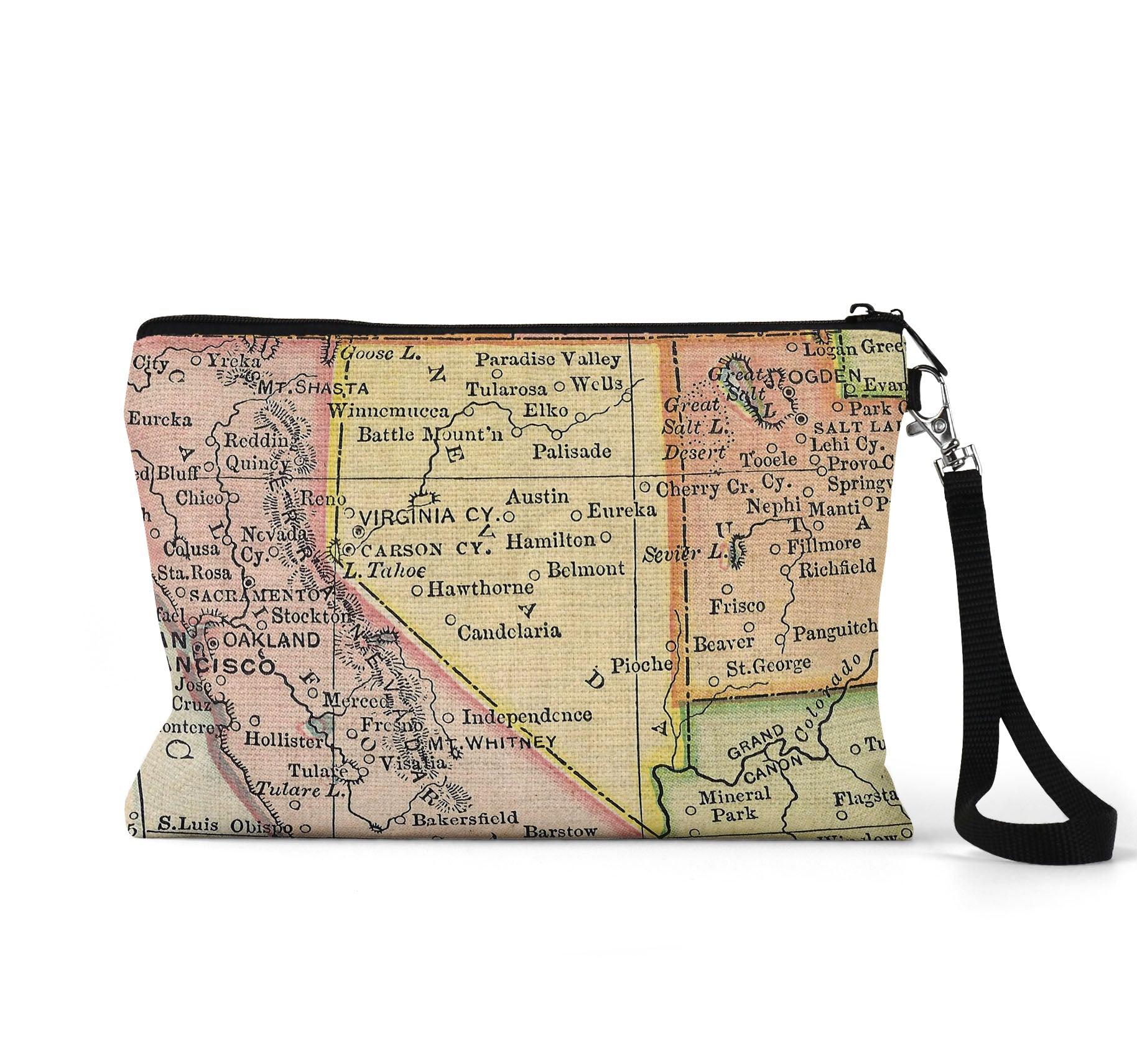 Nevada map wristlet travel pouch
