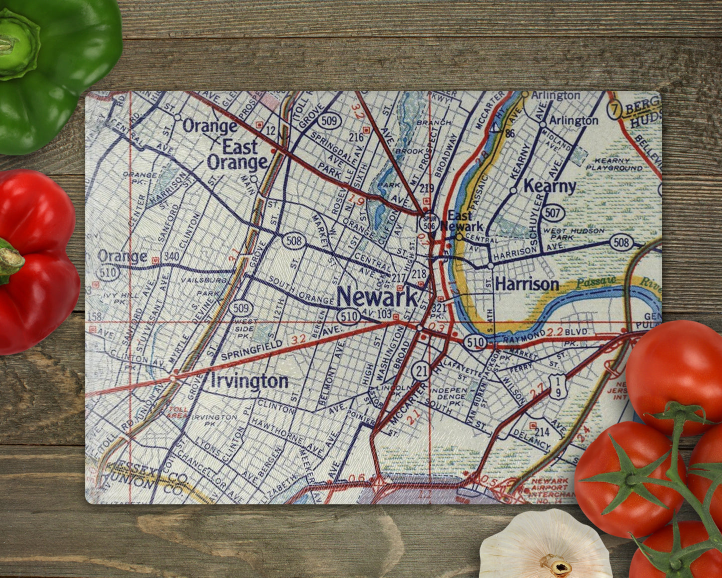 Newark New Jersey Vintage Map Glass Cutting Board