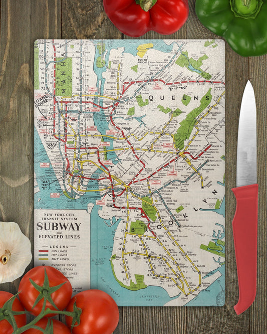 New York City Subway Map Cutting Board | Travel Gift | Kitchen Decor