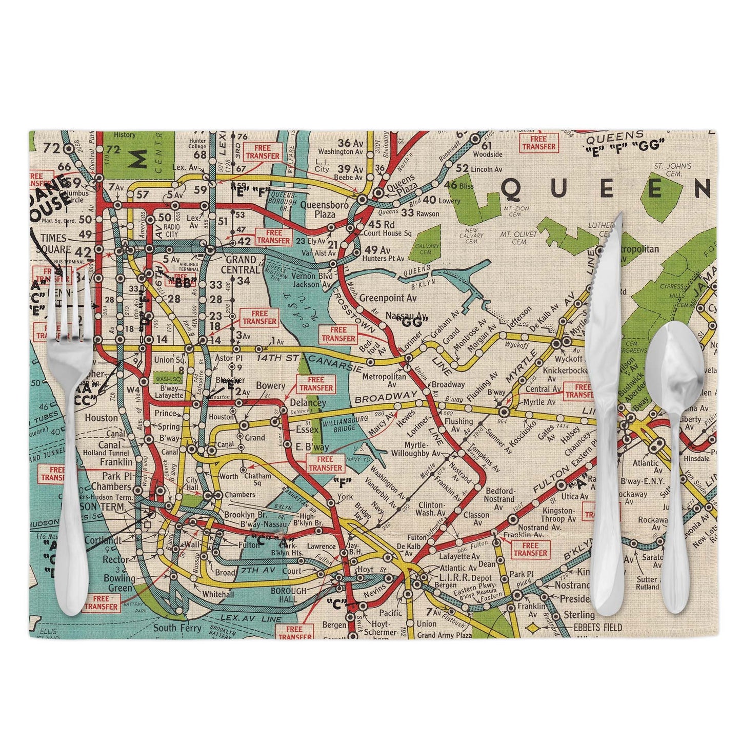 New York City Subway Vintage Map Placemats Set of 4