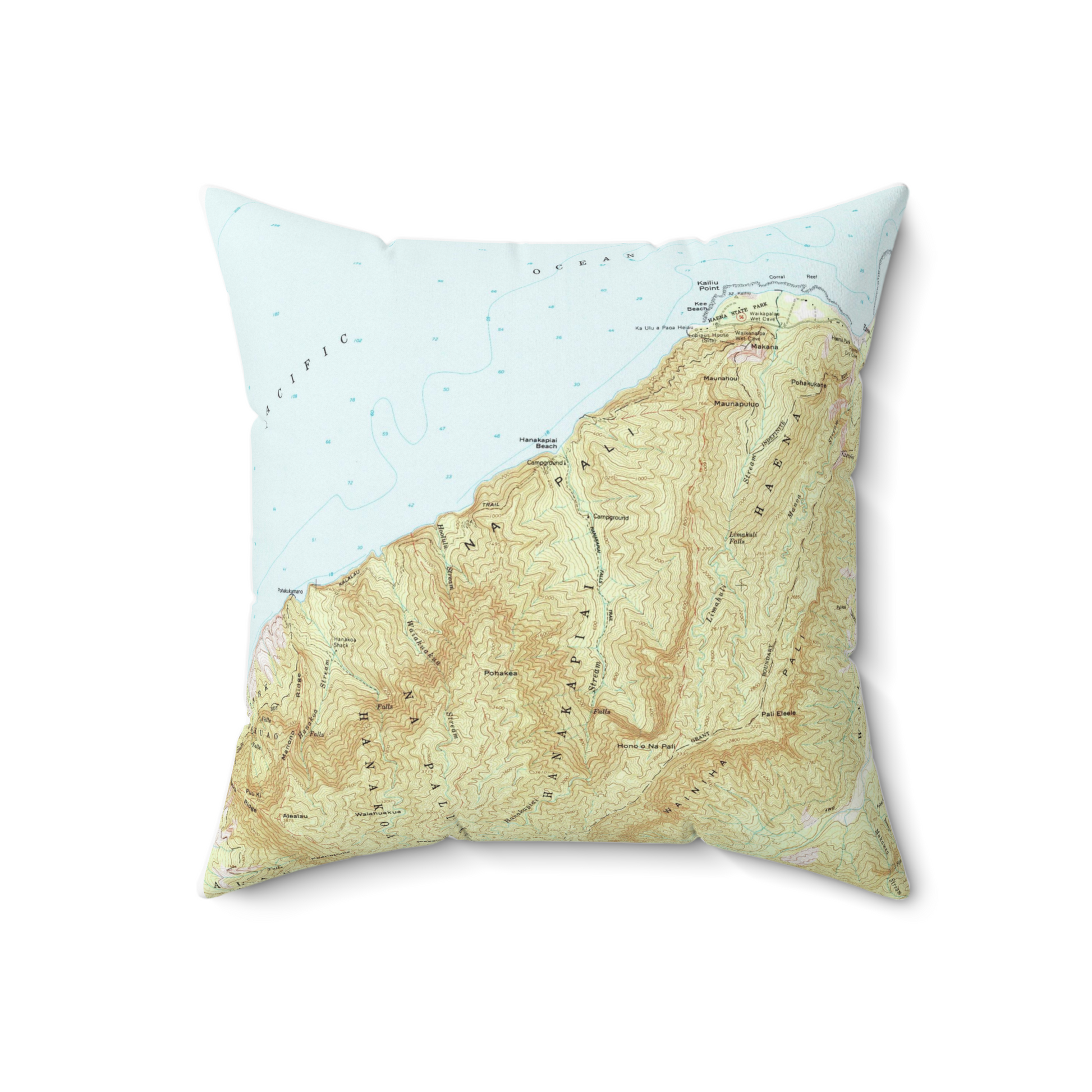 Na Pali Coast Kauai Hawaii vintage map pillow