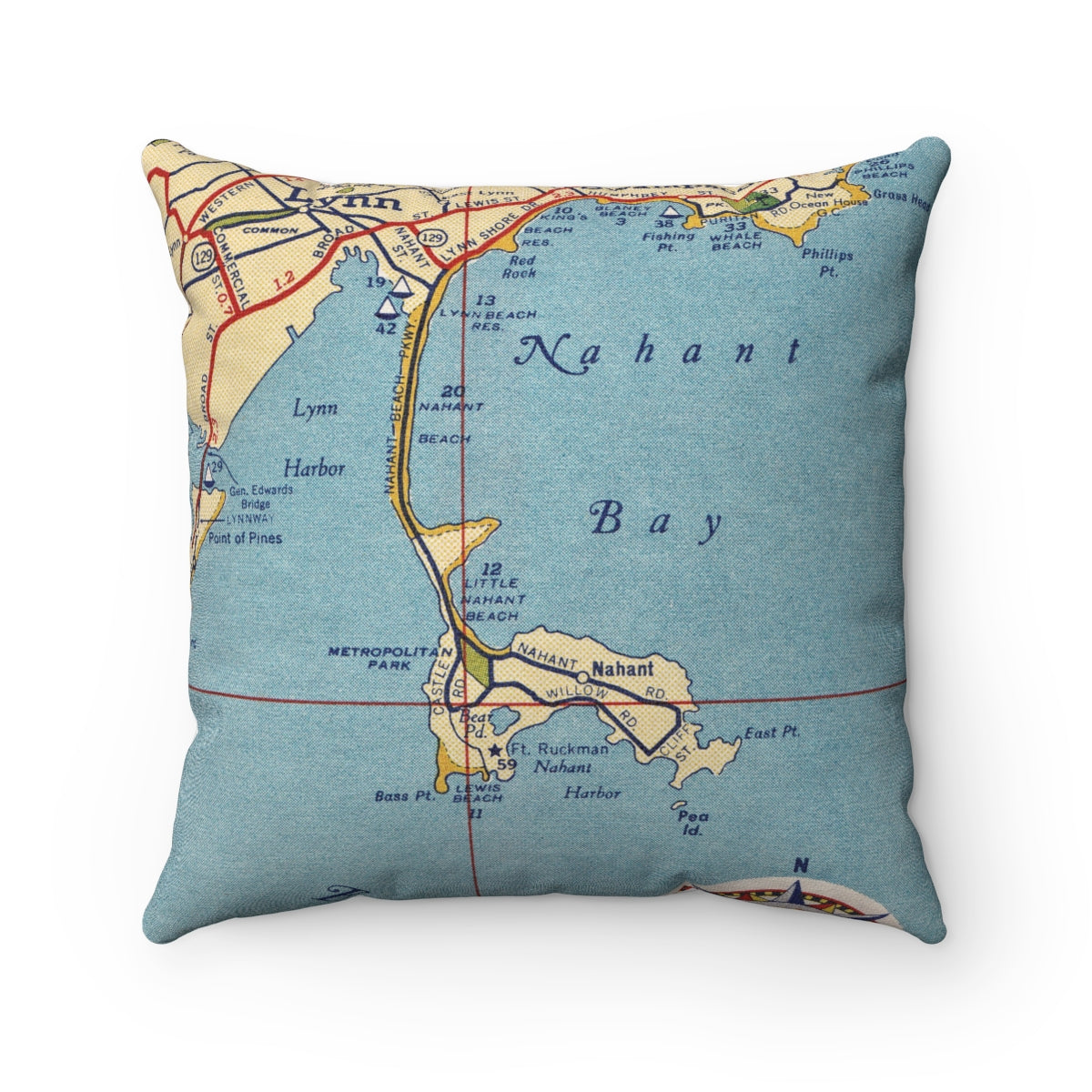 Nahant Massachusetts vintage map pillow