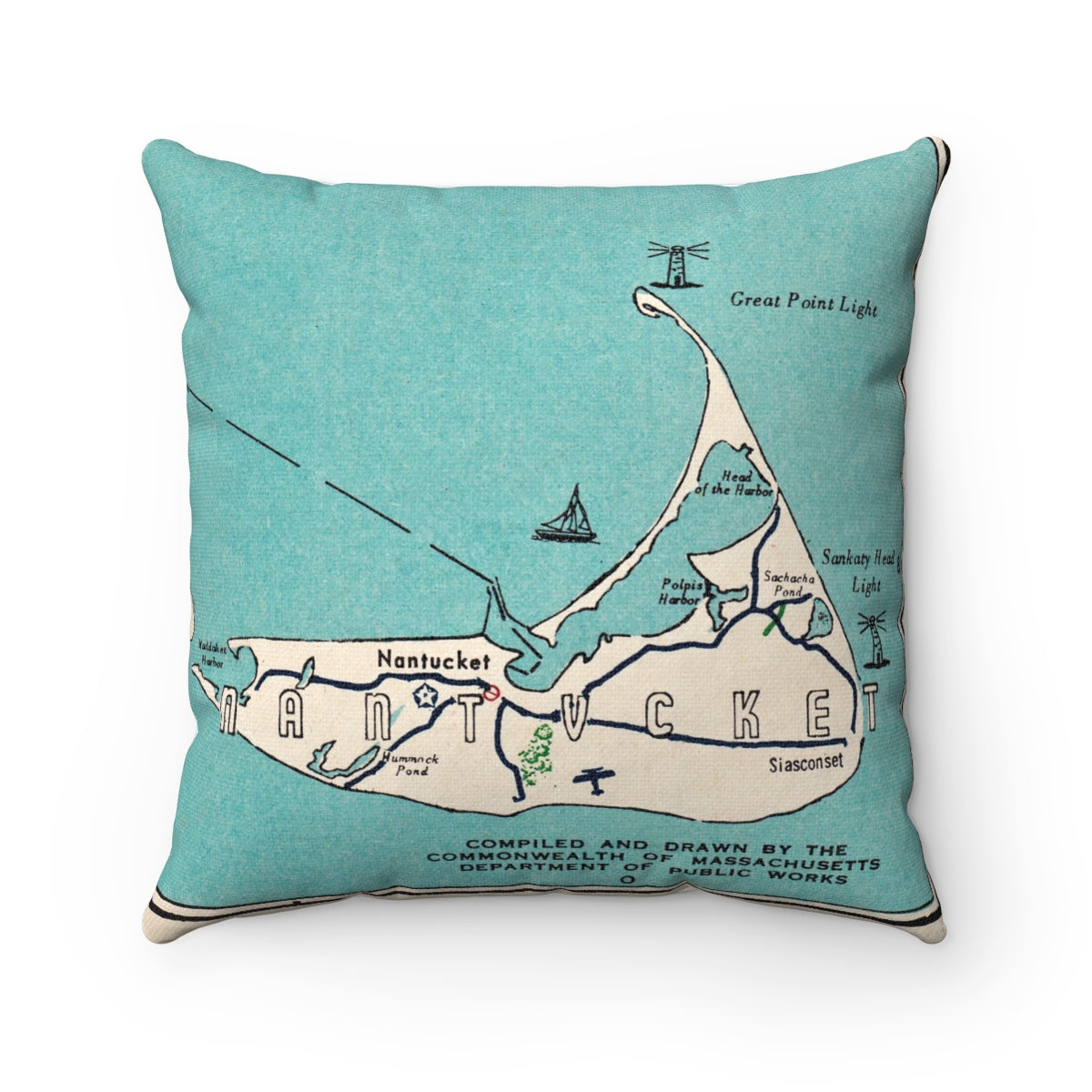 Nantucket Massachusetts vintage map pillow