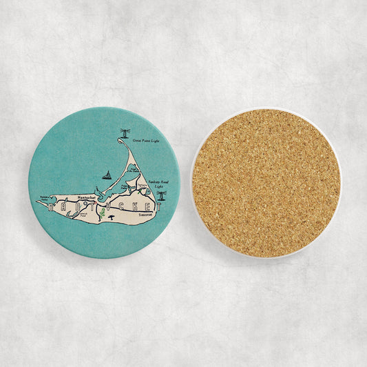 Nantucket Massachusetts Map Coasters | Set of 4 Vintage Nantucket Massachusetts Drink Coasters | Travel-Inspired Home Decor