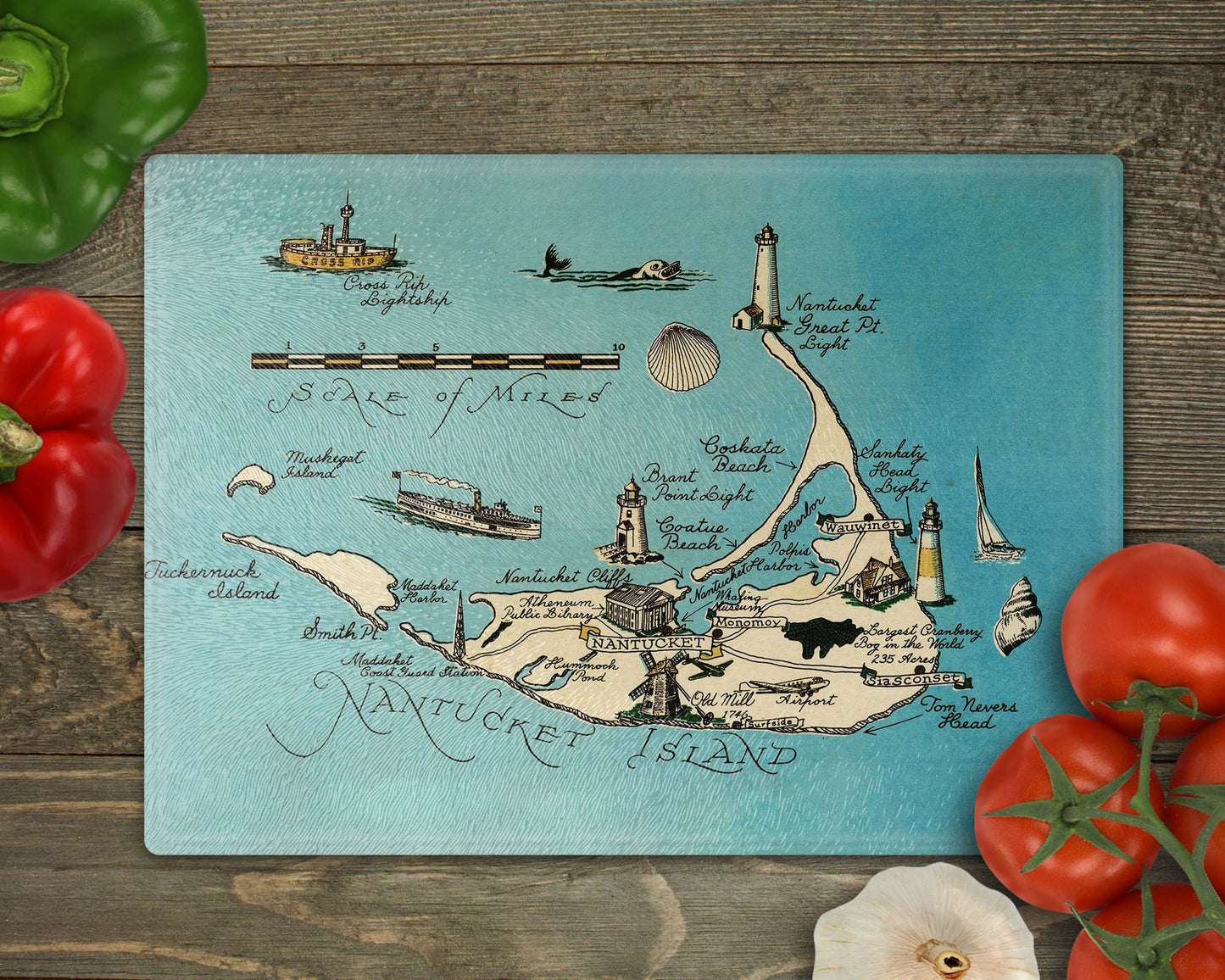 Nantucket Cutting Board | Nantucket Map Kitchen Decor | Coastal New England Gift | Beach House Cutting Board