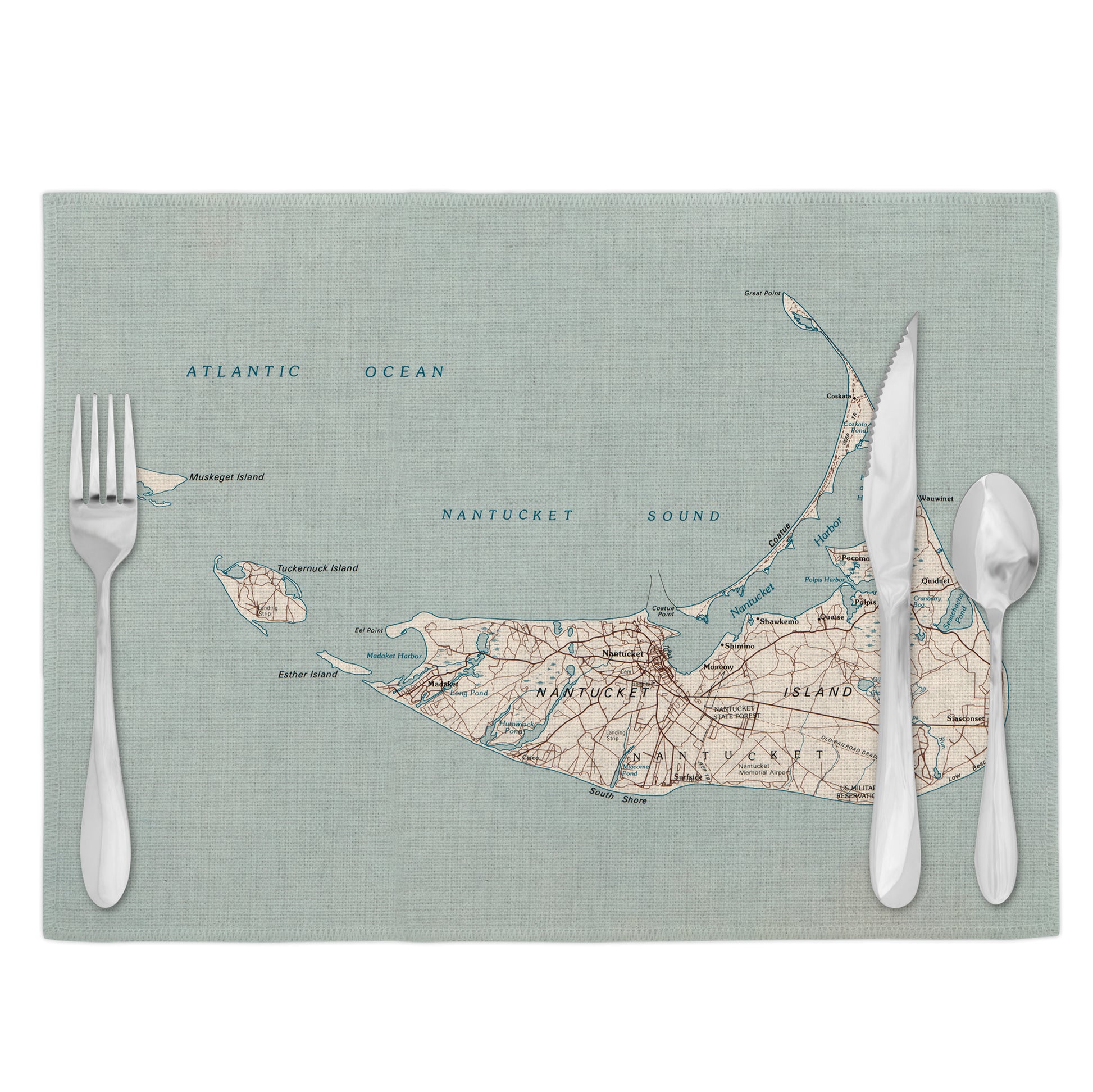 Nantucket Massachusetts Vintage Map Placemats Set of 4