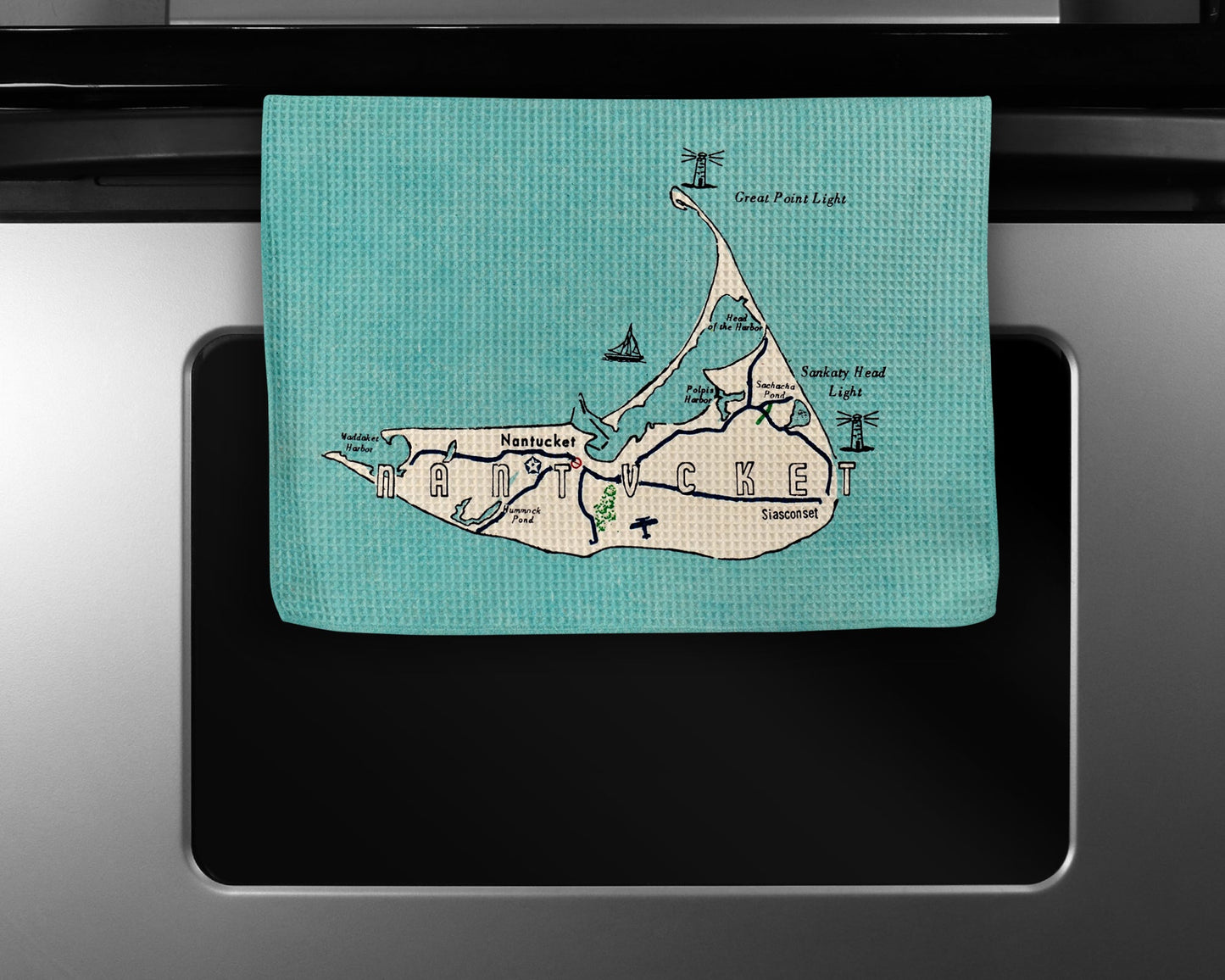 Nantucket Map Tea Towel | Waffle-Weave Kitchen Towel Gift