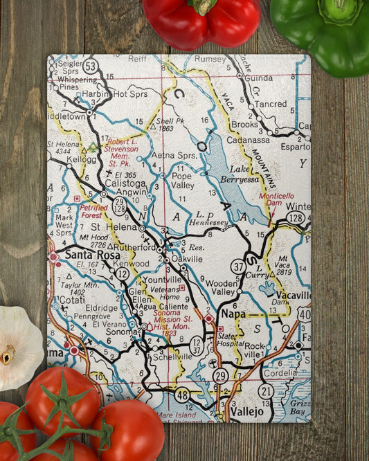 Napa Valley California Map Cutting Board | Vintage Map Kitchen Decor