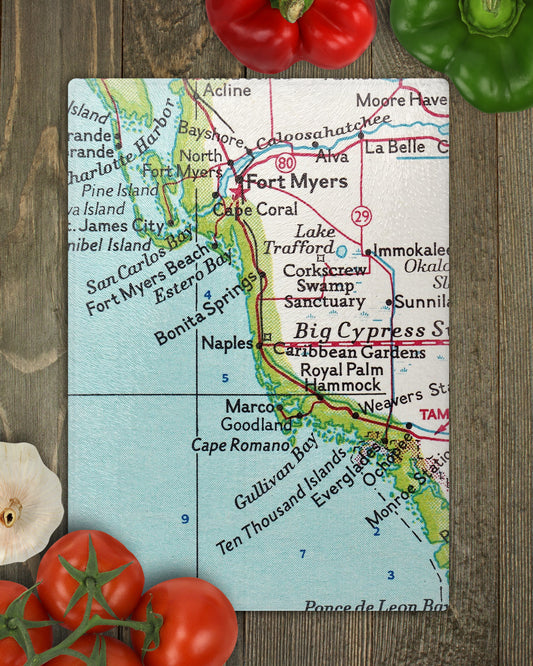 Naples Florida Map Cutting Board | Vintage Map Kitchen Decor