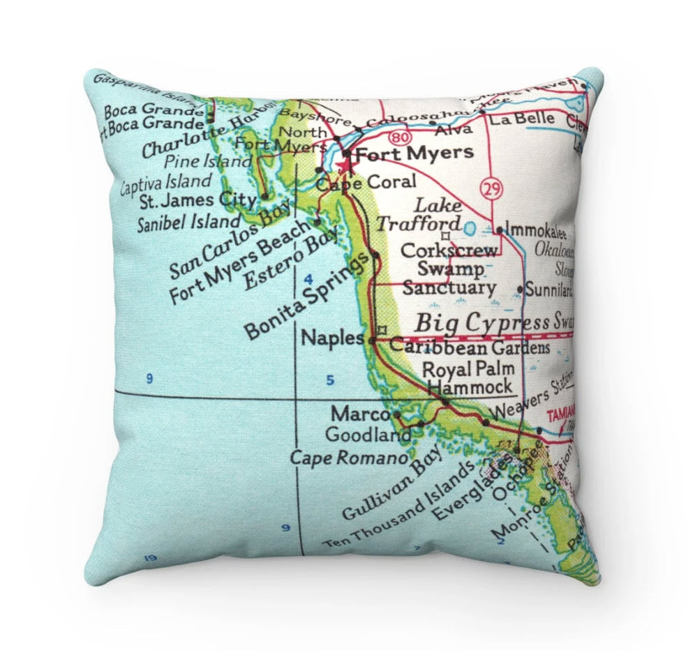 Naples Florida vintage map pillow