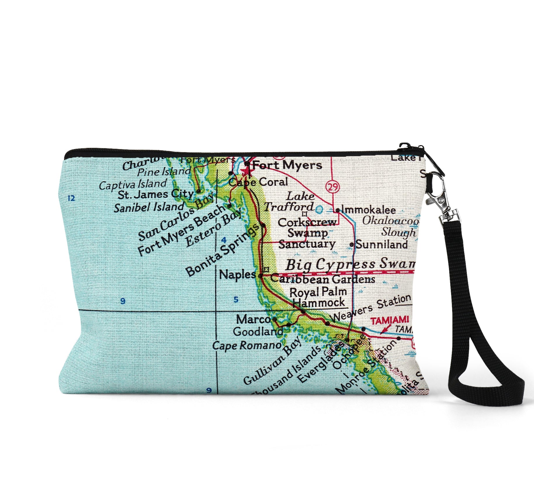 Naples Florida map wristlet travel pouch