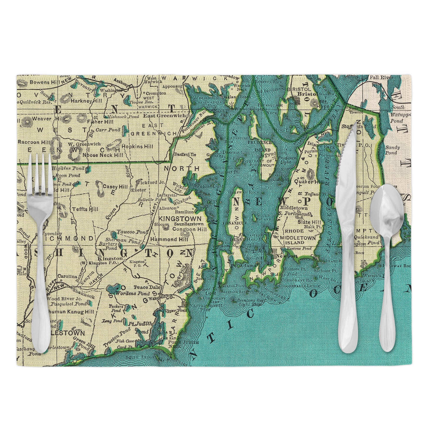 Narragansett Bay Rhode Island Vintage Map Placemats Set of 4
