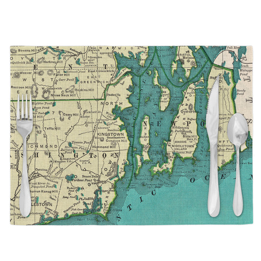 Narragansett Bay Rhode Island Vintage Map Placemats Set of 4