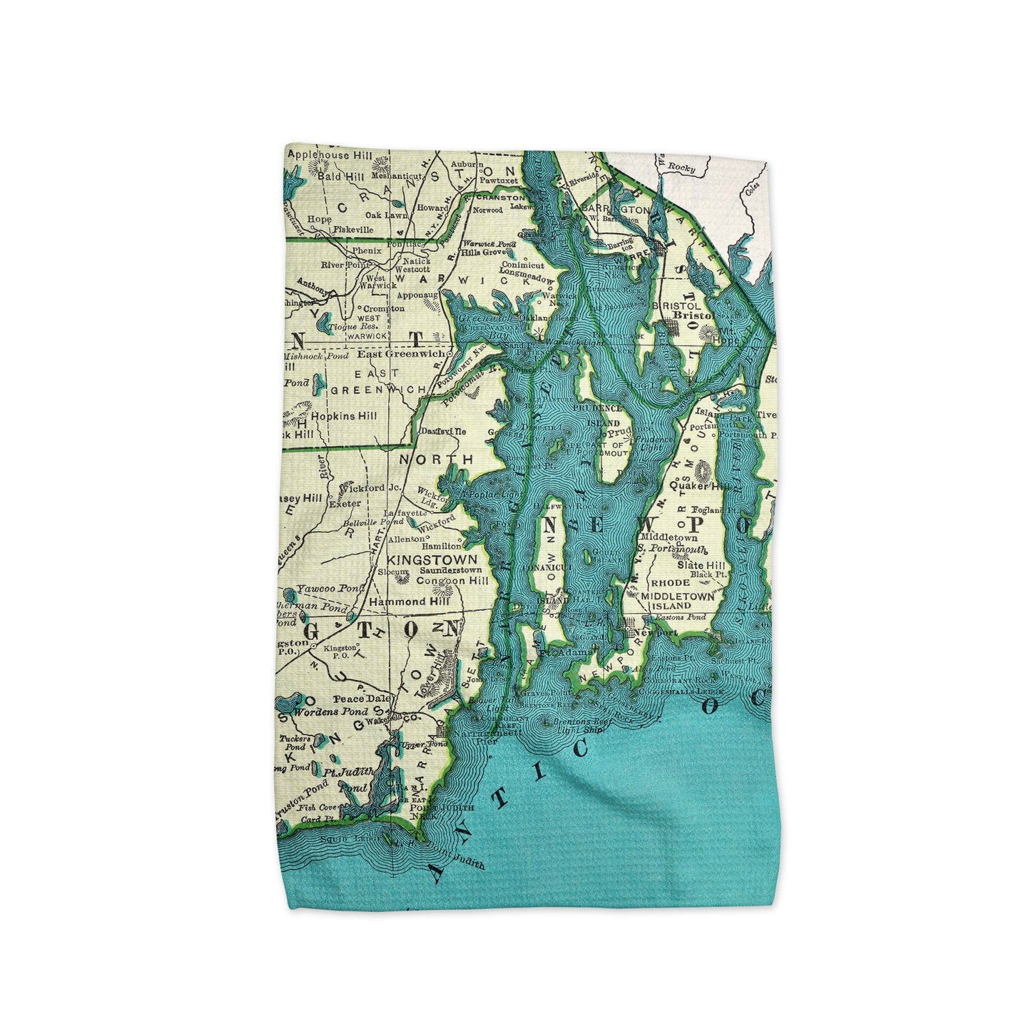Narragansett Bay Rhode Island Map Tea Towel | Waffle-Weave Kitchen Towel Gift