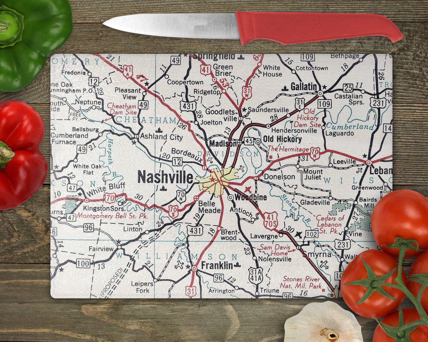 Nashville Tennessee Map Cutting Board | Travel Gift | Kitchen Decor