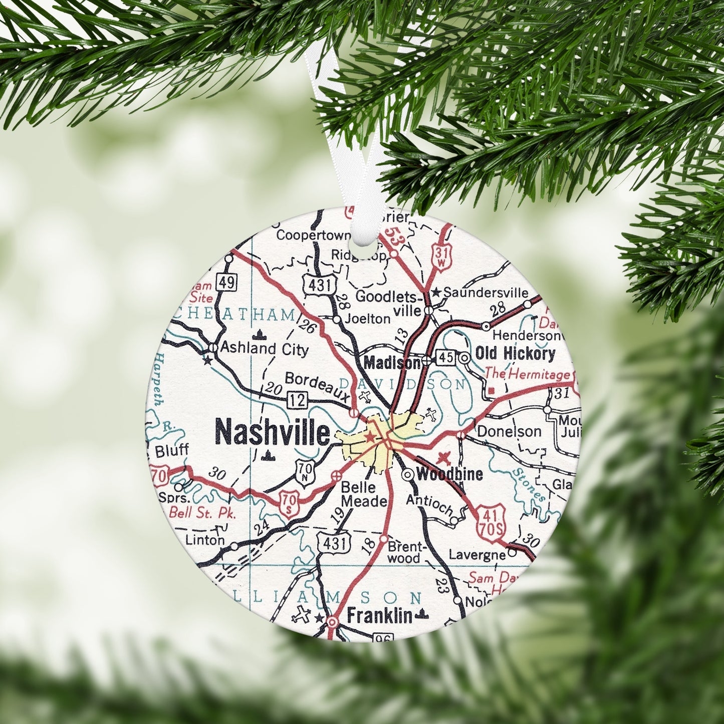 Nashville Tennessee Vintage Map Ornament