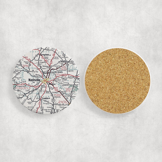 Nashville Tennessee Map Coasters | Set of 4 Vintage Nashville Tennessee Drink Coasters | Travel-Inspired Home Decor