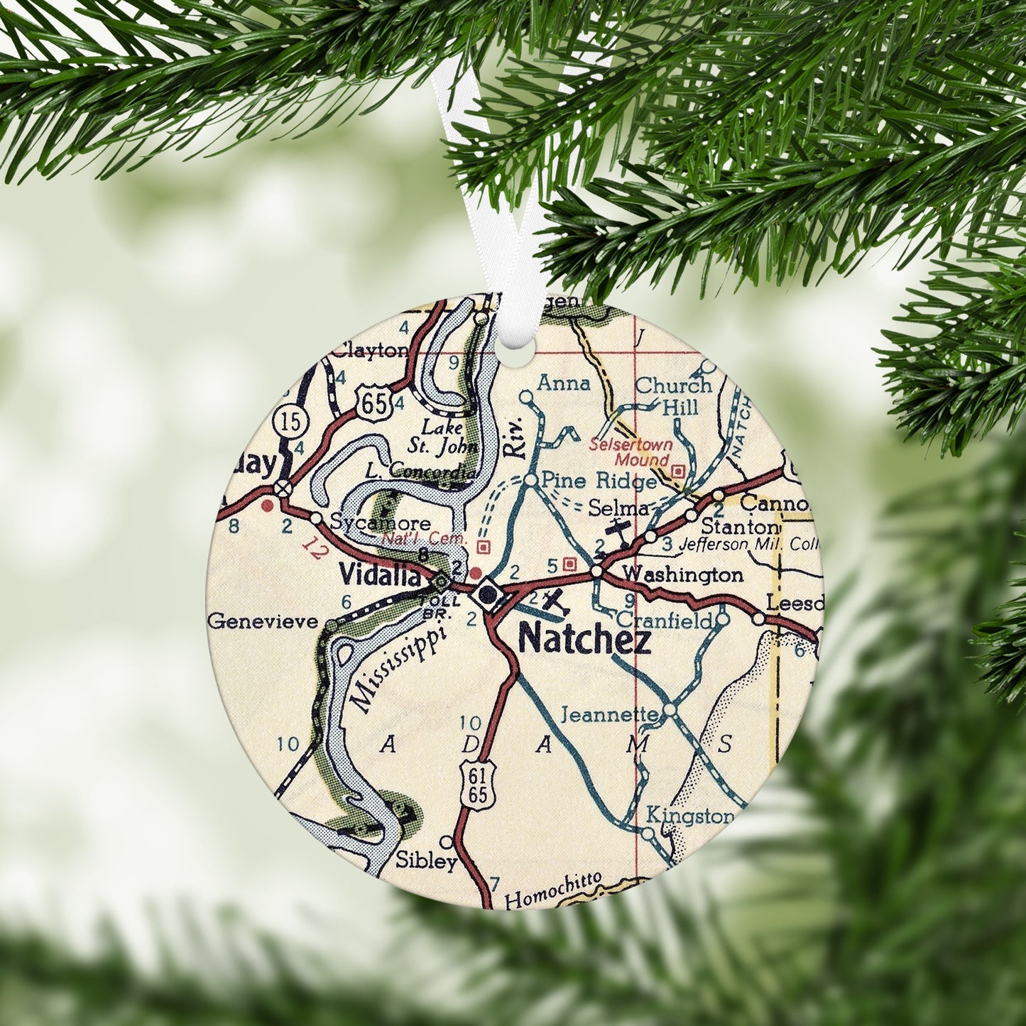 Natchez Mississippi Vintage Map Ornament