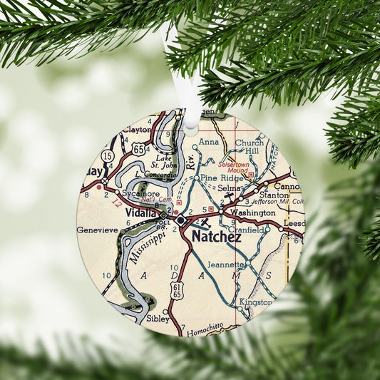 Natchez Mississippi Vintage Map Ornament
