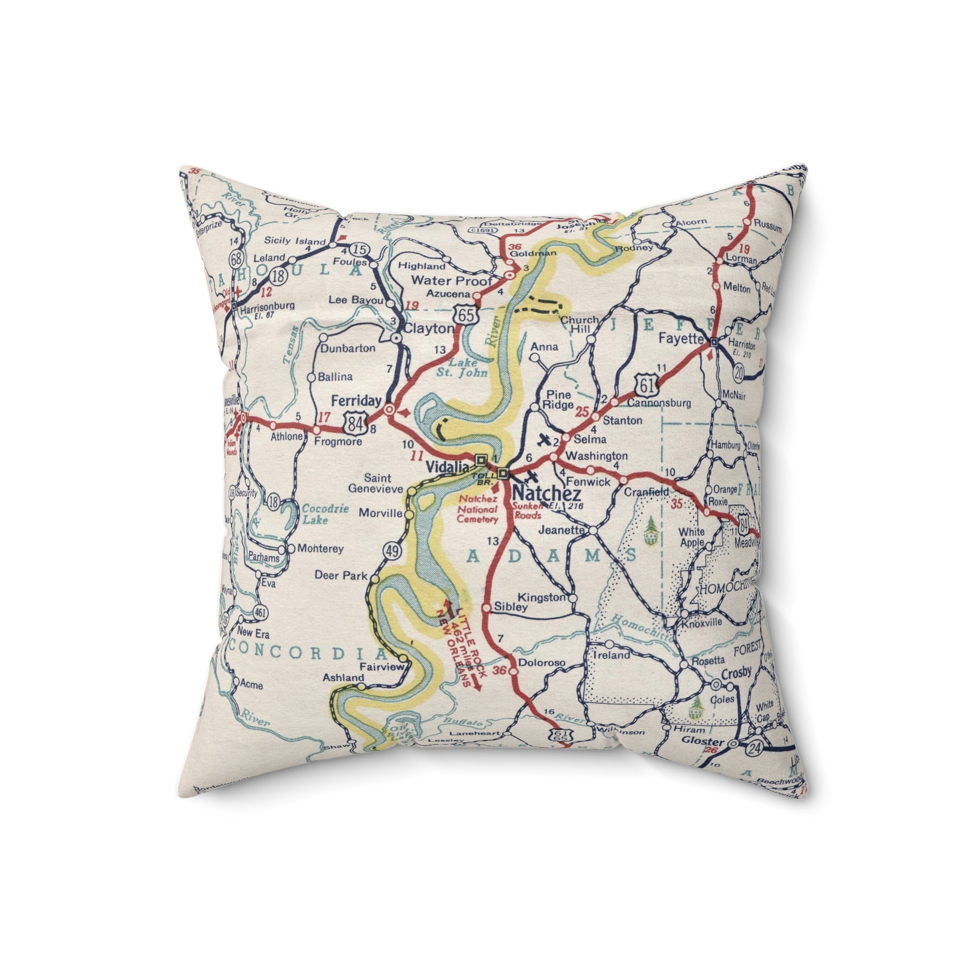 Natchez Mississippi vintage map pillow