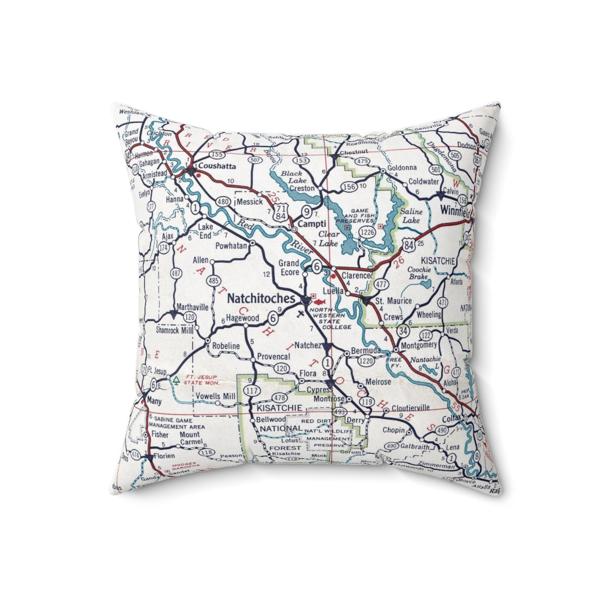 Natchitoches Louisiana vintage map pillow