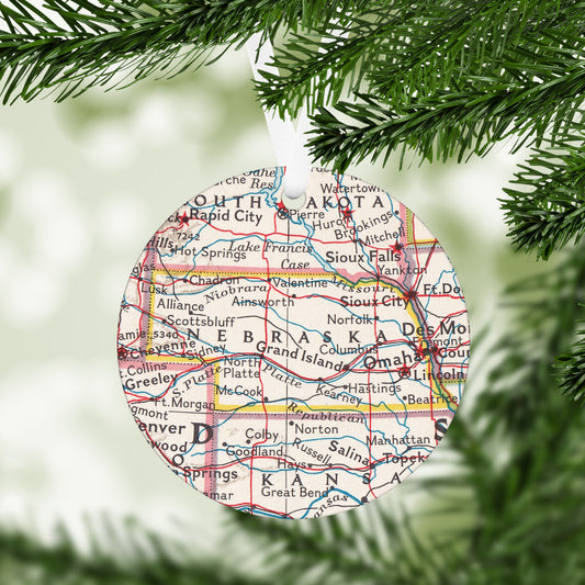 Nebraska Vintage Map Ornament