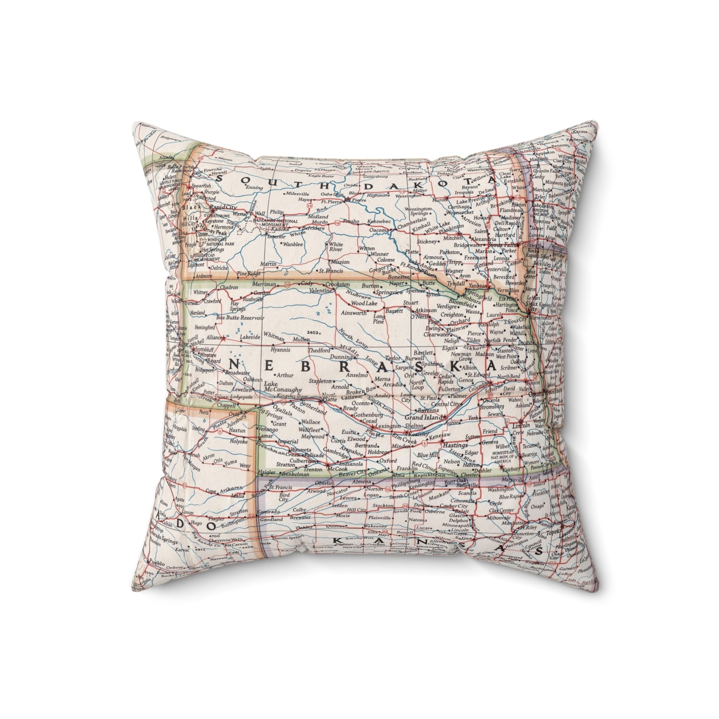 Nebraska vintage map pillow