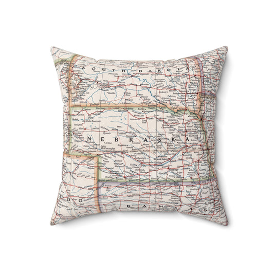 Nebraska vintage map pillow