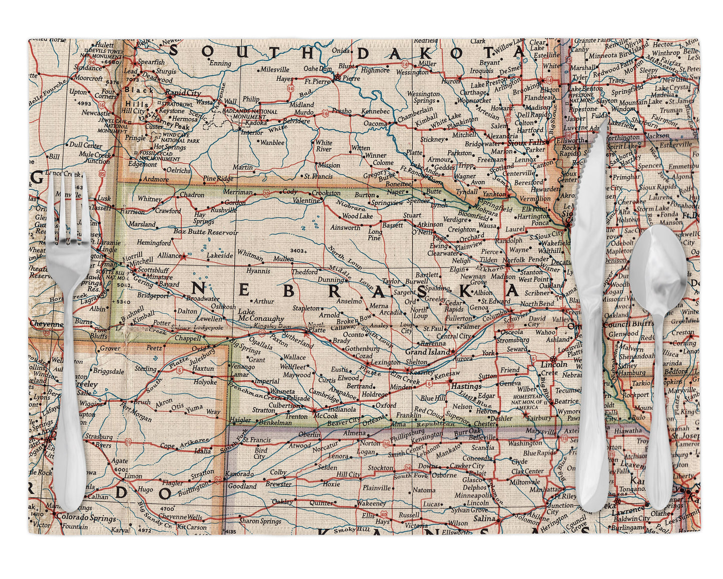 Nebraska Vintage Map Placemats Set of 4