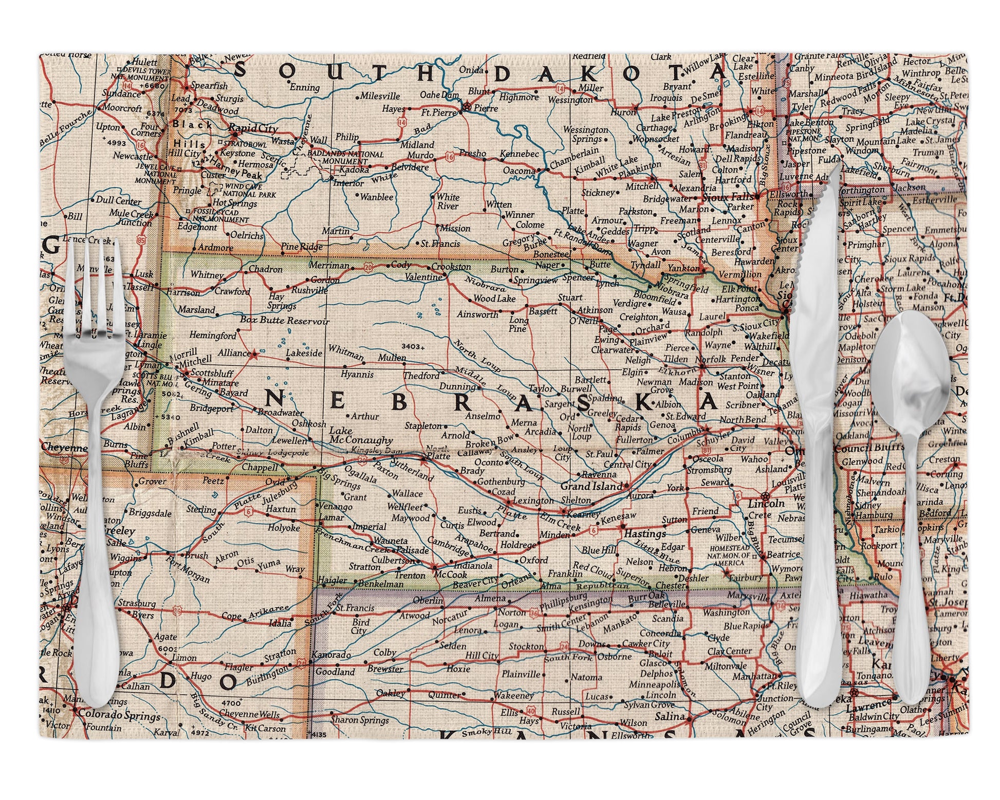 Nebraska Vintage Map Placemats Set of 4